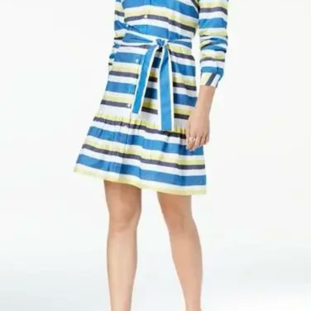 Tommy Hilfiger Blue and Yellow Striped Shirt Dress with Belt. Size 12 - Picture 6 of 6